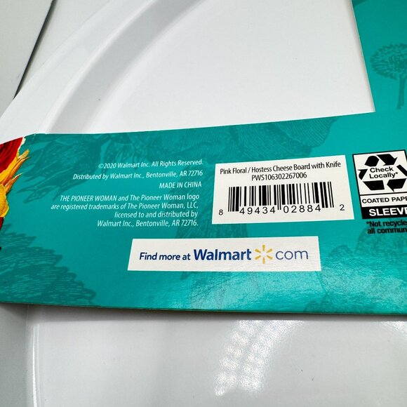 The Pioneer Woman Hostess Cheese Board With Knife 13" Dia Pink Floral New - Picture 6 of 7